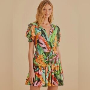 FARM Rio Banana Foliage green mini dress